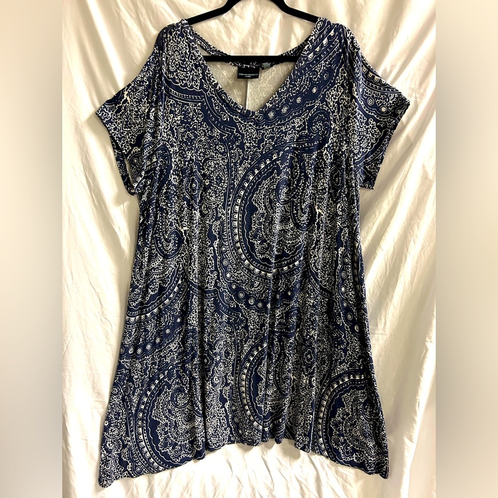 Cynthia Rowley Women's  Rayon Printed Blue White Dress/Top Size 3X, so very soft